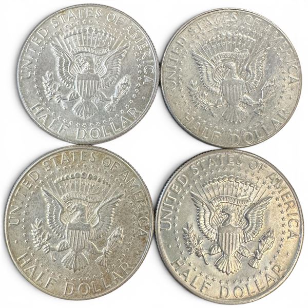 4 US Silver Kennedy Half Dollar Coins - 40% Silver - ( 3 x 1967 & 1 x 1969) - Circulated