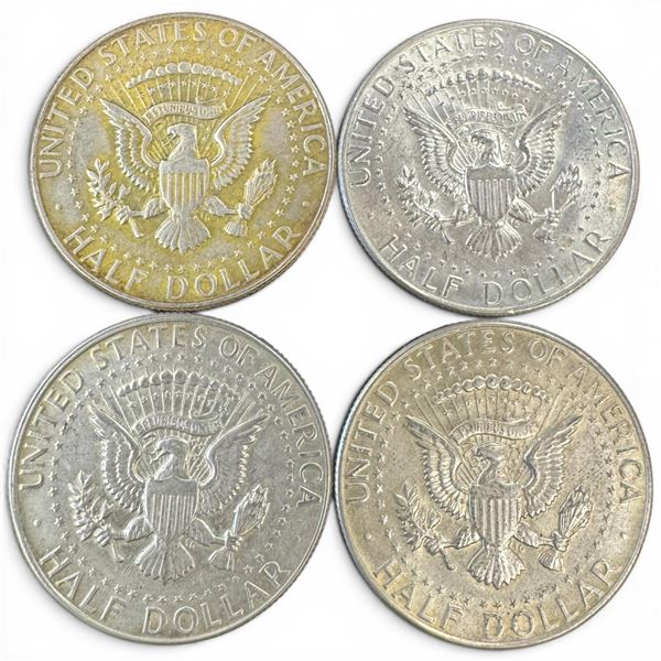 4 US Silver Kennedy Half Dollar Coins - 40% Silver - ( 4 x 1968) - Circulated