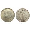 Image 2 : 2 US Silver Half Dollar Coins - 90% Silver - (1945 Walking Liberty & 1964 Kennedy) - Circulated