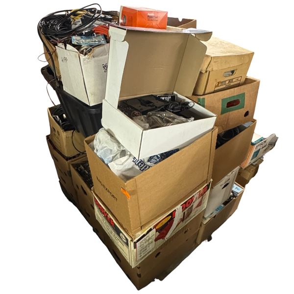 Pallet Lot of Assorted Electronic Parts, Transformers, Capacitors, Wire, Cable, Copper, Aluminum #10