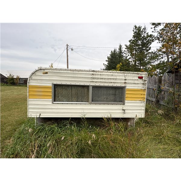 Vanguard 8 ft. Camper c/w contents, roof is good, camper was damaged after the 1st pictures, sells a