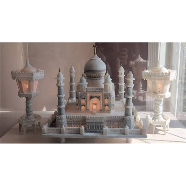 Illuminated Marble Taj Mahal with Display Case