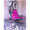 Image 1 : Outdoor Hanging Chaise Lounger with Pink Cushion and Steel Frame
