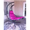 Image 2 : Outdoor Hanging Chaise Lounger with Pink Cushion and Steel Frame