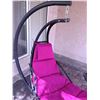 Image 3 : Outdoor Hanging Chaise Lounger with Pink Cushion and Steel Frame