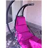 Image 4 : Outdoor Hanging Chaise Lounger with Pink Cushion and Steel Frame