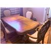 Image 4 : Carved Wood Dining Table With Ornate Pedestal Base and Six Upholstered Chairs