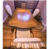 Image 6 : Carved Wood Dining Table With Ornate Pedestal Base and Six Upholstered Chairs