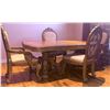 Image 7 : Carved Wood Dining Table With Ornate Pedestal Base and Six Upholstered Chairs