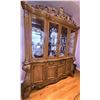 Image 1 : Large Ornate Wood China Cabinet with Glass Doors and Carved Details