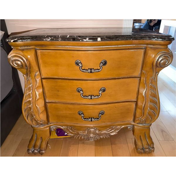 Ornate Carved Wood Chest of Drawers with Marble Top