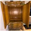 Image 3 : Tall Wooden Armoire with Carved Details and Replacement Handle