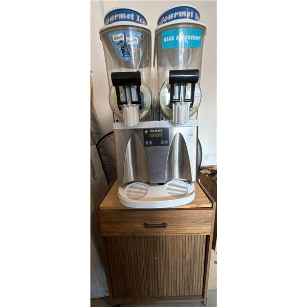 Bunn Ultra-2 Gourmet Ice Slush Machine with Rolling Wooden Cabinet