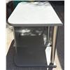 Image 3 : Gray Rectangular TV Stand with Two Glass Shelves and Metal Support Columns