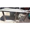 Image 4 : Gray Rectangular TV Stand with Two Glass Shelves and Metal Support Columns