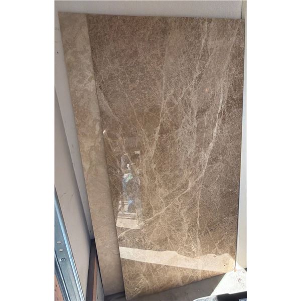 Two Shower Tile Sheets in Beige and Brown Marble Finish, 37 x 75 Inches