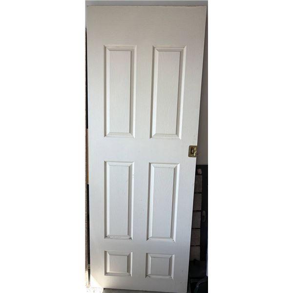 White 30x80 Six-Panel Pocket Door with Brass Hardware