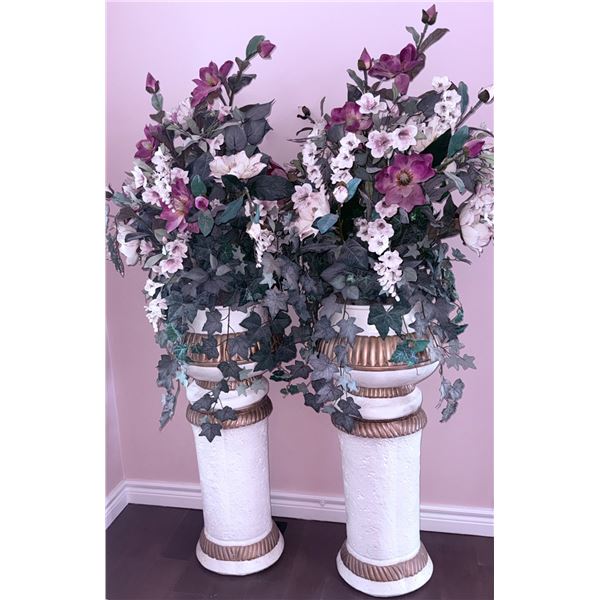 Decorative Faux Floral Arrangements in Column-Style Planters