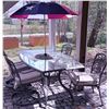 Image 1 : Patio Dining Set with Glass Table, Four Chairs, and Umbrella