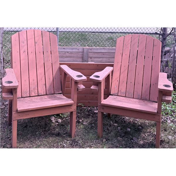 Two Wooden Adirondack Chairs with Matching Raised Garden Bed