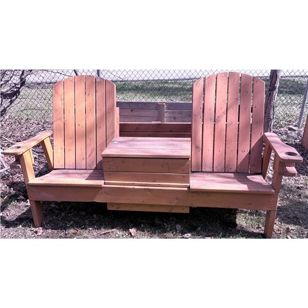 Wooden Outdoor Double Chair With Center Table and Planter Box