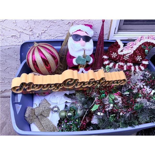 Festive Christmas Decorations Including Santa Figure and Ornaments