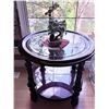 Image 1 : Round Wood Accent Table with Glass Top and Shelf