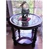 Image 2 : Round Wood Accent Table with Glass Top and Shelf