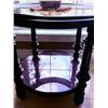 Image 4 : Round Wood Accent Table with Glass Top and Shelf