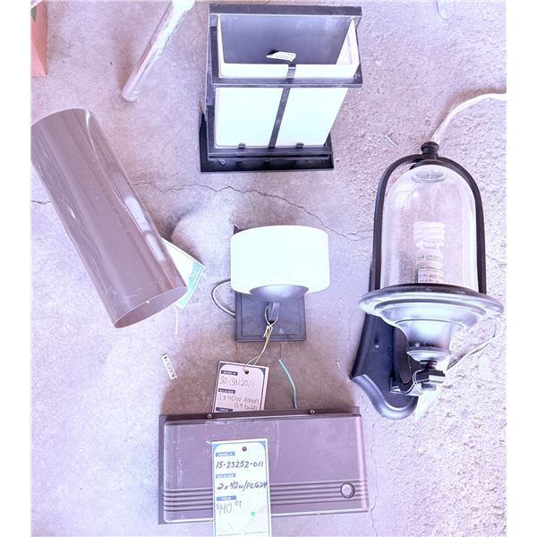 Five Assorted Light Fixtures Including Wall and Outdoor Styles