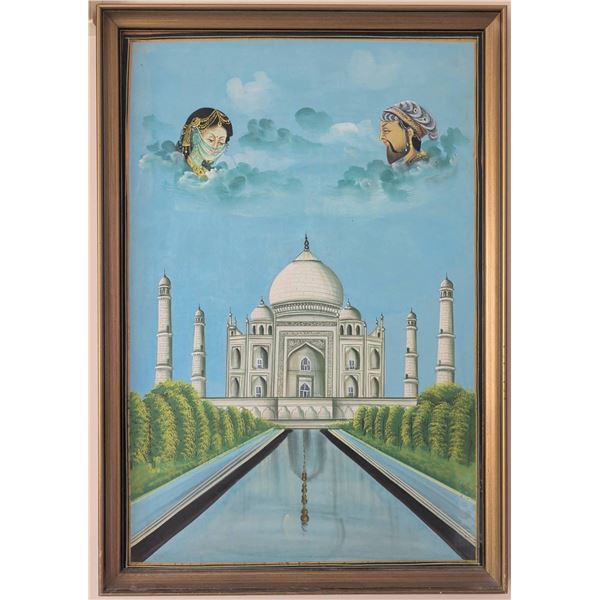 Framed Painting of the Taj Mahal with Portrait Accents, Acrylic on Canvas