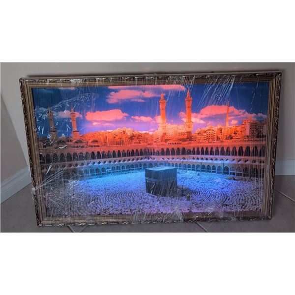 Framed Illuminated Wall Art Depicting Mosque Scene with LED Lighting