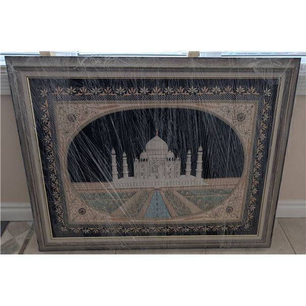 Framed Textile Artwork Depicting the Taj Mahal