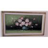 Image 1 : Framed Oil Painting of Pink Roses in a Vase, Signed