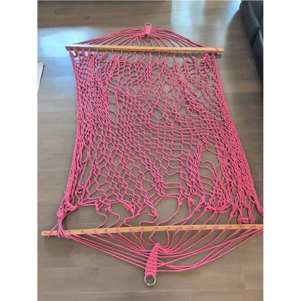 Pink Rope Hammock with Wooden Spreader Bars