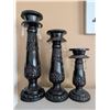 Image 2 : Three Ornate Metal Candle Holders with Crystal Accents