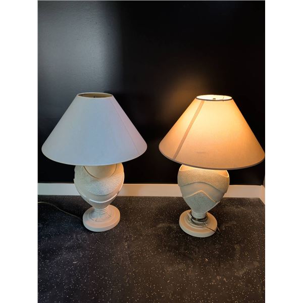 Ceramic Table Lamps with Textured Bases and Cone-Shaped Shades
