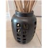 Image 6 : Painted Ceramic Tiger Figurine and Black Lattice Vase with Decorative Sticks