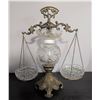 Image 2 : Brass Ornate Balance Scale with Cut Glass Bowls and Globe Accent