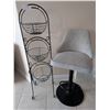 Image 1 : Wire Basket Storage Rack and Adjustable Bar Stool w/ Tweed Upholstery