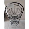 Image 2 : Wire Basket Storage Rack and Adjustable Bar Stool w/ Tweed Upholstery