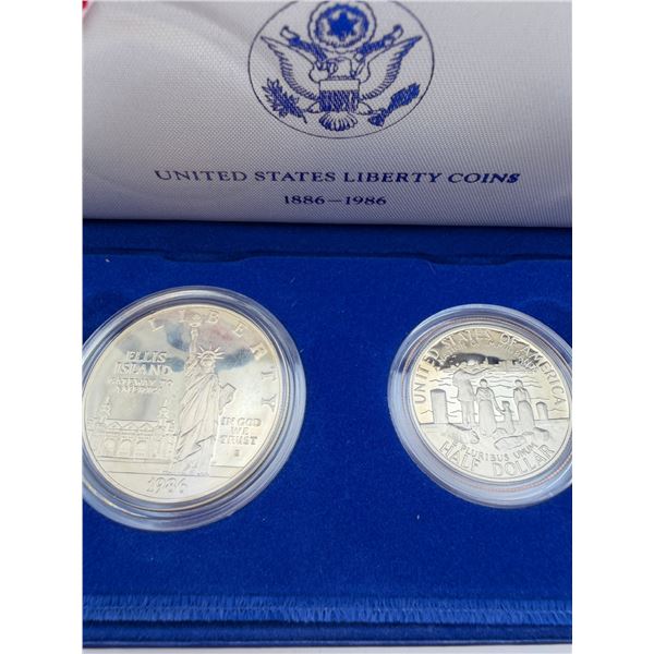 U.S. Mint Statue of Liberty & Ellis Island 2 Piece Silver Coin Set
