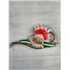 Image 2 : 3" 1930s Rohdium Plated Enameled Flower Brooch w/ Rhinestones