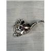 Image 3 : 3" 1930s Rohdium Plated Enameled Flower Brooch w/ Rhinestones