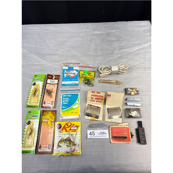 Lot of Vintage NOS Fishing Hooks and Vintage NOS Men's Shaver Parts