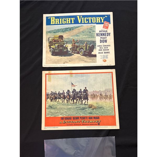 Lot of 2 Original Lobby Cards 1951 Bright Victory and 1964 A Distant Trumpet, Measures 11" x 14"