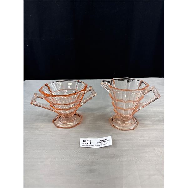 Antique Art Deco Indiana Glass ' Tea Room' Depression Glass Cream and Sugar