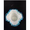 Image 2 : Vintage Fenton Milk Glass 5" Aqua Crest Top Hat Vase