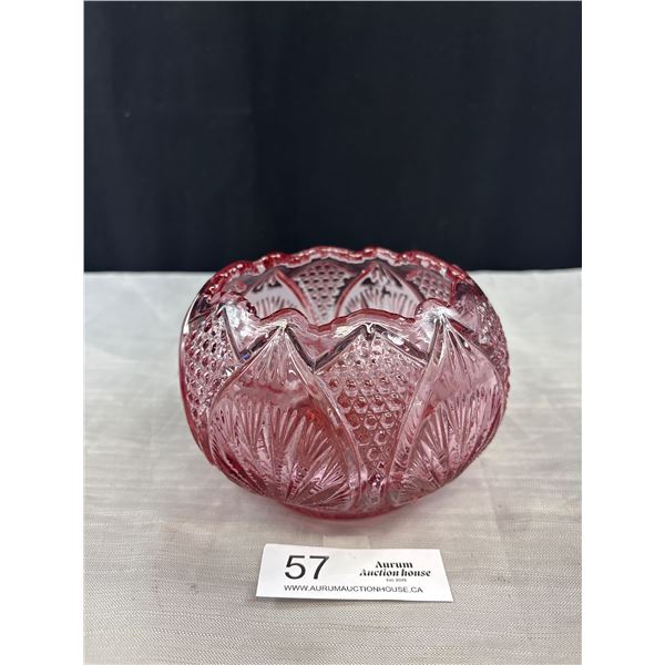 Vintage Fenton Rose Ruffled Scalloped Edge Bowl