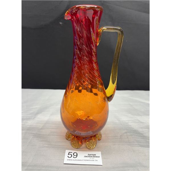 Vintage 1960's ATLAGLASS Blown Glass Amberina 9.5  Tall Pitcher